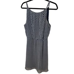 TACERA, Sheer, Lined Elastic Waist Spaghetti Strap Navy Blue White Dress Size L